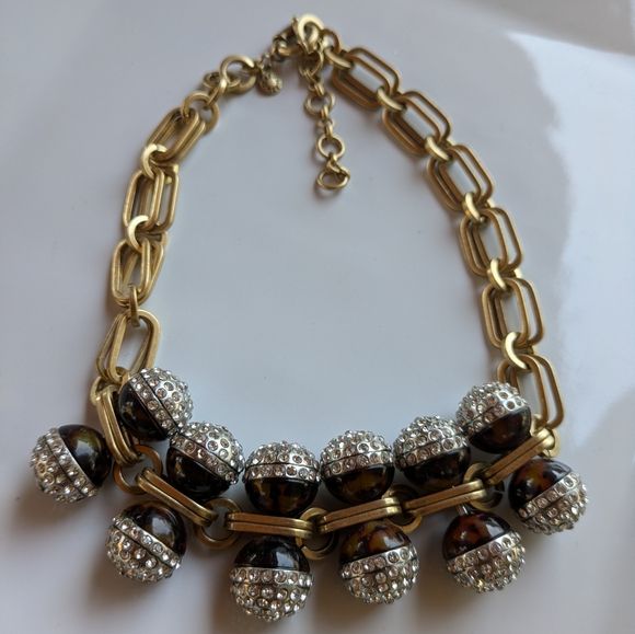 J. Crew Gold Tortoise Crystal Ball Charm Statement Necklace - Picture 9 of 9
